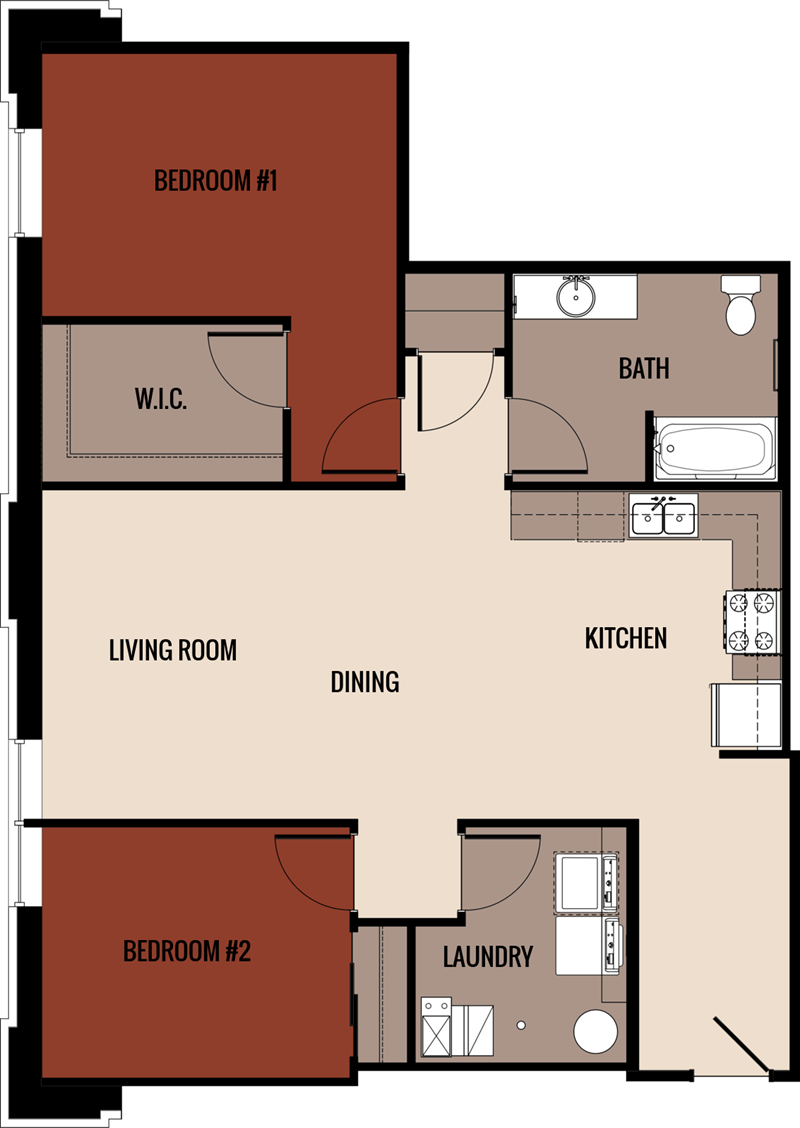 2x1 851-1339 square foot floor plan at Horicon School Apartments